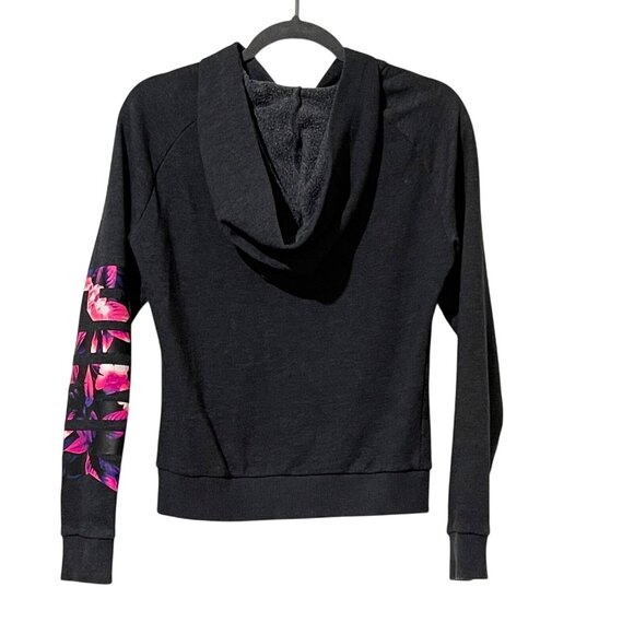 Victorias Secret Pink Size XS Black Hoodie With Floral Sleeve & Logo Detail - Picture 6 of 11